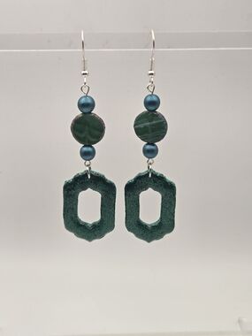 #B505- Green Geometric Drop Earrings